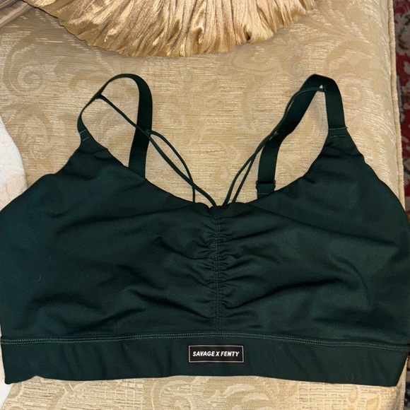 Savage X Fenty Dark Green Strappy Shirred Front Sports Bra 2XL - Picture 1 of 7
